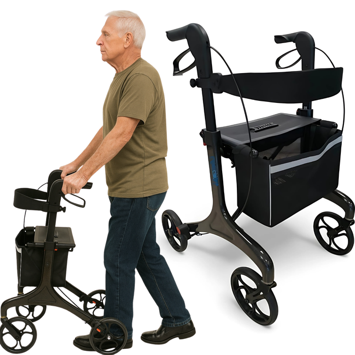 Faltbarer Rollator für Erwachsene mit Sitz | Karbonfaser