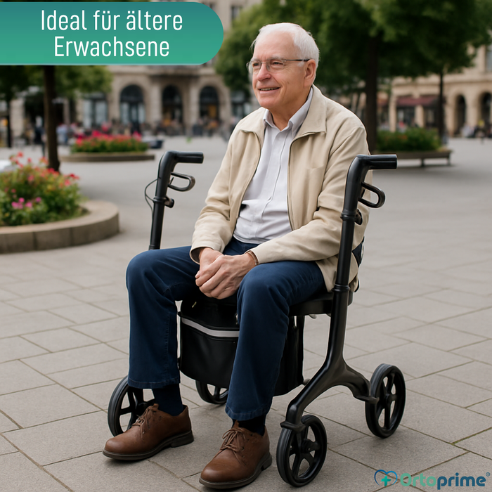 Faltbarer Rollator für Erwachsene mit Sitz | Karbonfaser