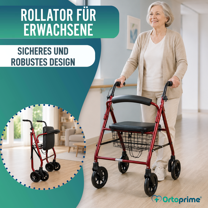 Rollator aus Aluminium mit Lastbremse und Gepolsterter Sitzfläche