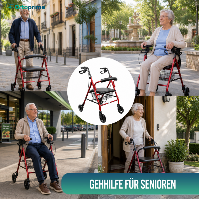 Rollator aus Aluminium mit Bremsen und Gepolsterter Sitzfläche