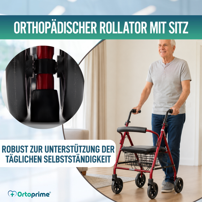 Rollator aus Aluminium mit Lastbremse und Gepolsterter Sitzfläche