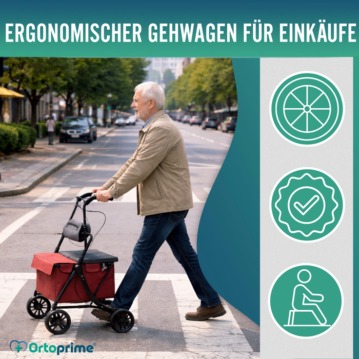 Rollator mit Einkaufstrolley | Integrierter Sitz