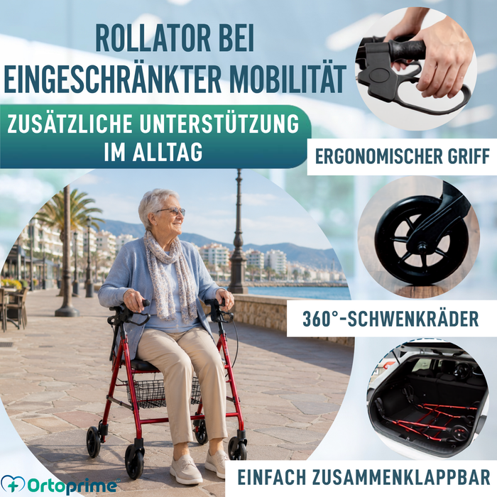 Rollator aus Aluminium mit Bremsen und Gepolsterter Sitzfläche