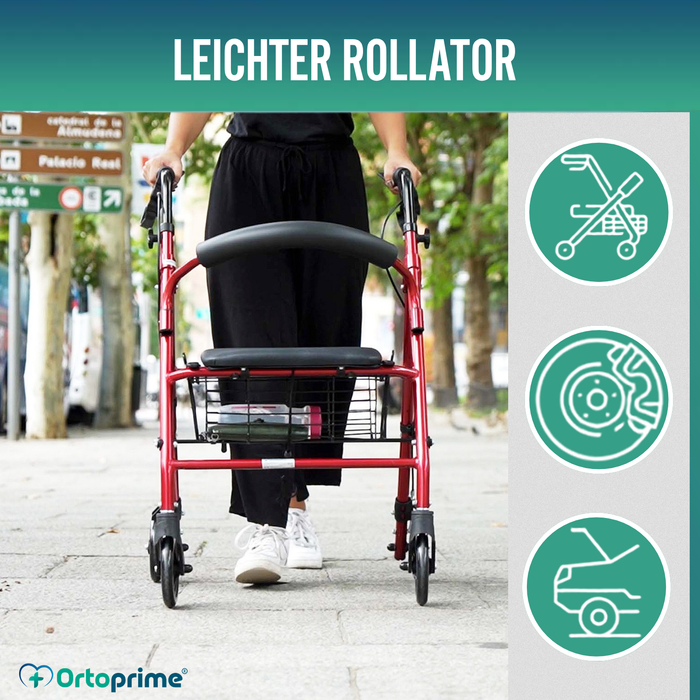 Rollator aus Aluminium mit Bremsen und Gepolsterter Sitzfläche