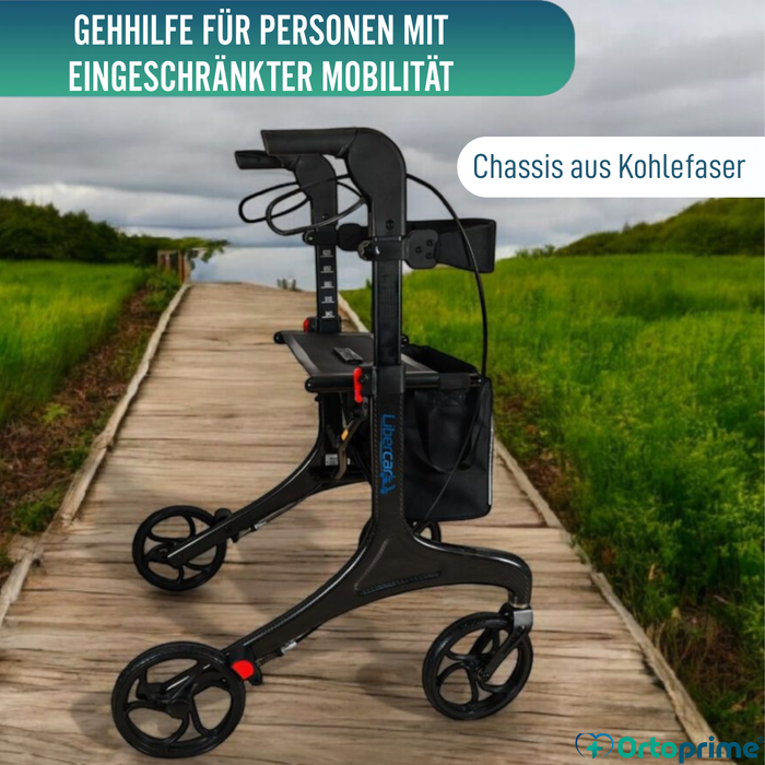 Faltbarer Rollator für Erwachsene mit Sitz | Karbonfaser