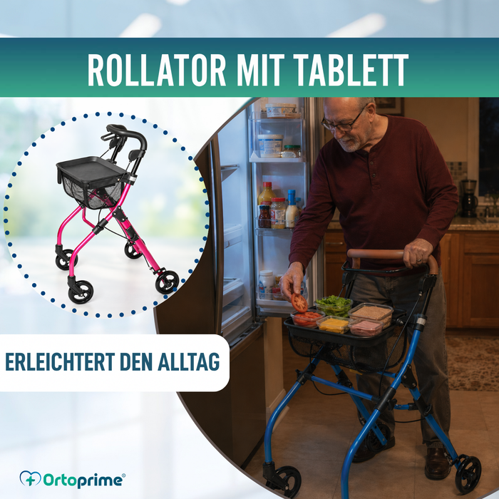 Faltbarer Indoor-Rollator mit Ablagetablett