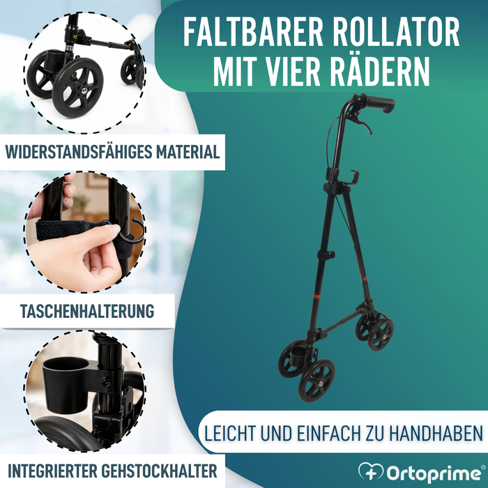 4-Rad-Gehstock mit Hinterradbremse | Höhenverstellbar