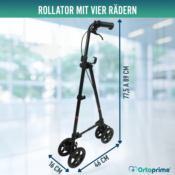 4-Rad-Gehstock mit Hinterradbremse | Höhenverstellbar
