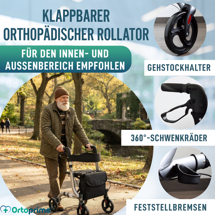 Rollator für Senioren aus Aluminium mit 4 Rädern Faltbar mit Sitz und Bremsen