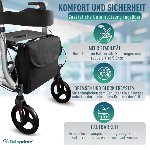 Rollator-Gehwagen mit Sitz und Korb für den Außenbereich