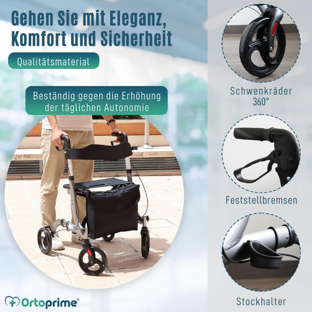 Rollator-Gehwagen mit Sitz und Korb für den Außenbereich