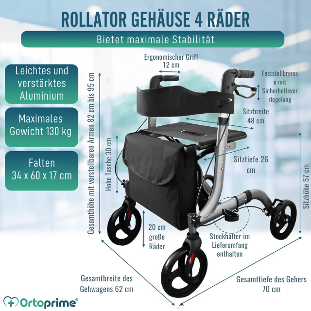 Rollator-Gehwagen mit Sitz und Korb für den Außenbereich