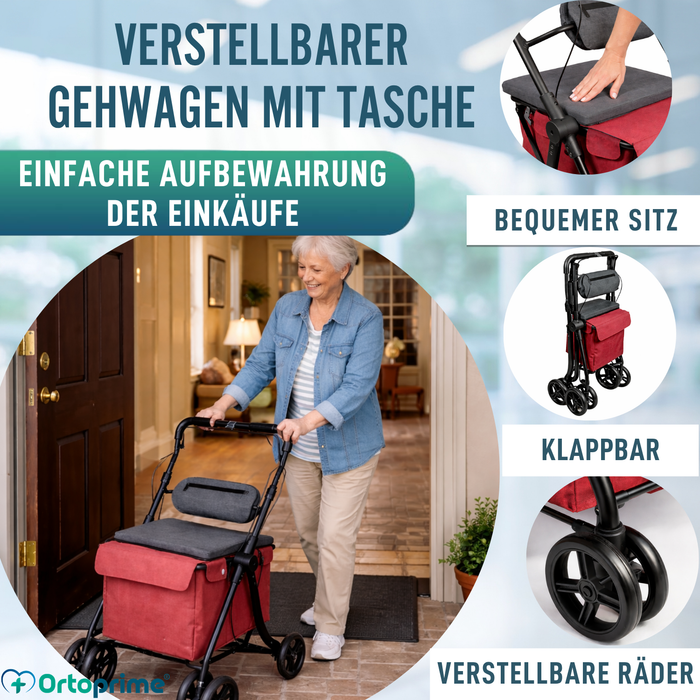 Rollator mit Einkaufstrolley | Integrierter Sitz