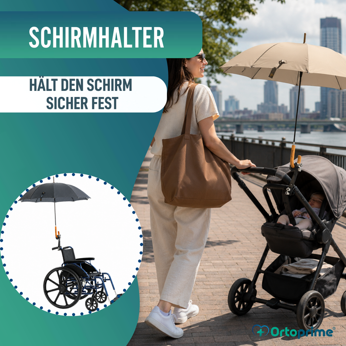 Universeller Regenschirmhalter für Rollstühle und Rollatoren