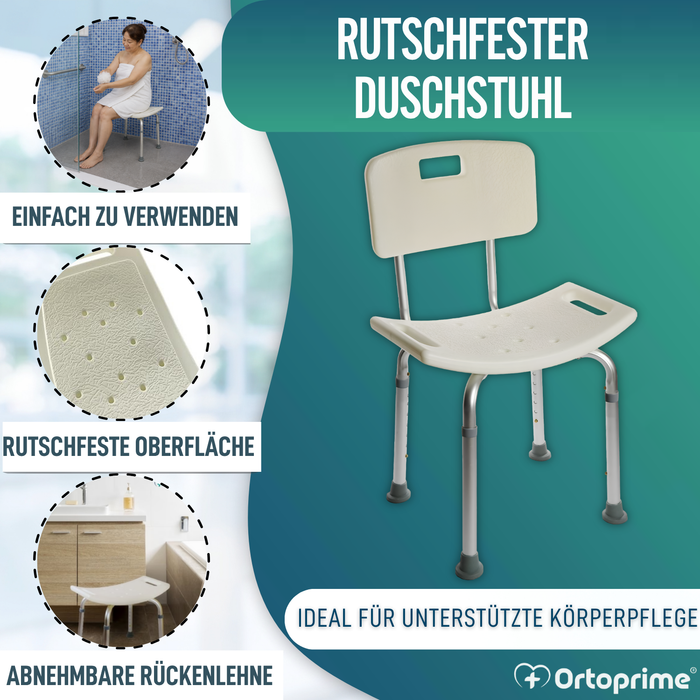 Rutschfester Duschhocker | Mit Rückenlehne