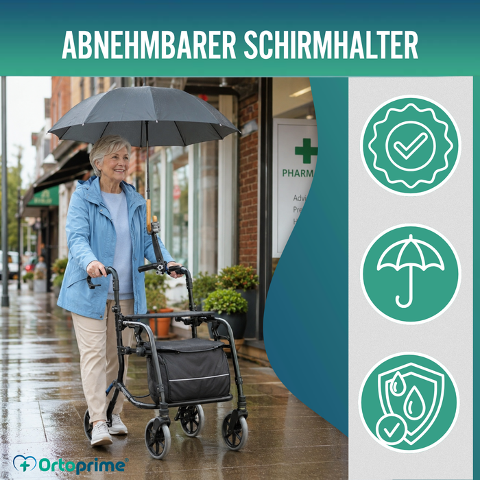 Universeller Regenschirmhalter für Rollstühle und Rollatoren
