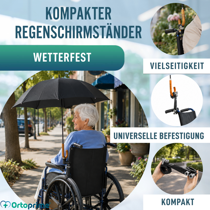 Universeller Regenschirmhalter für Rollstühle und Rollatoren
