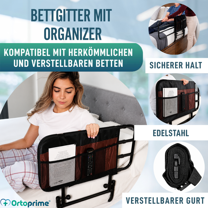 Verstellbares Erwachsenenbettgeländer mit Taschen