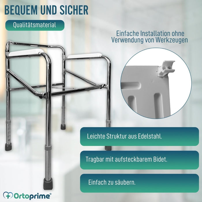 Tragbarer WC-Stuhl mit integriertem Urinal und Höhenverstellbar