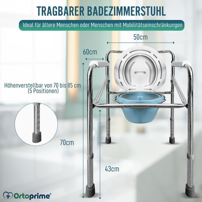 Tragbarer WC-Stuhl mit integriertem Urinal und Höhenverstellbar