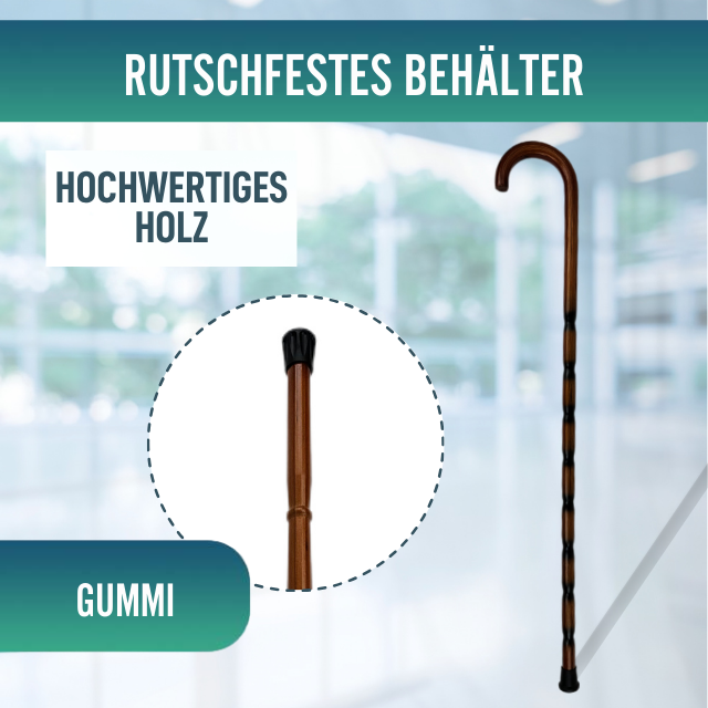 Orthopädischer Holzstock für Senioren | Gebogenes Griff