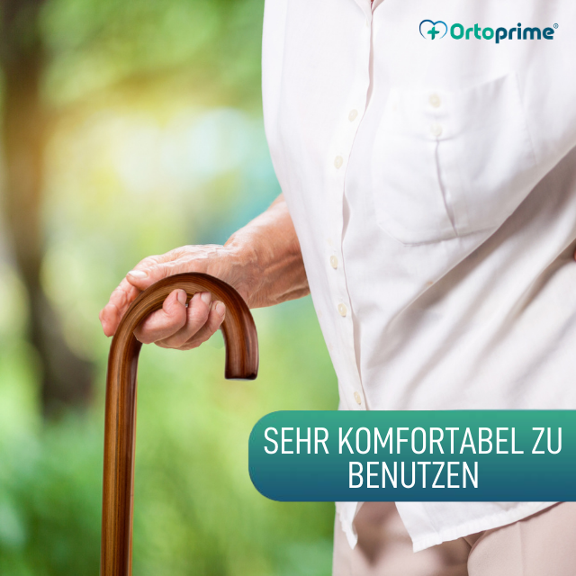 Orthopädischer Holzstock für Senioren | Gebogenes Griff