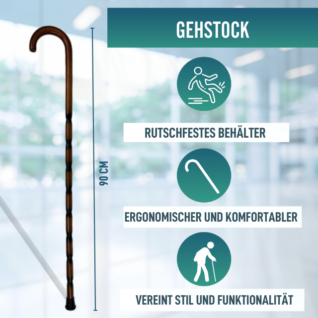 Orthopädischer Holzstock für Senioren | Gebogenes Griff