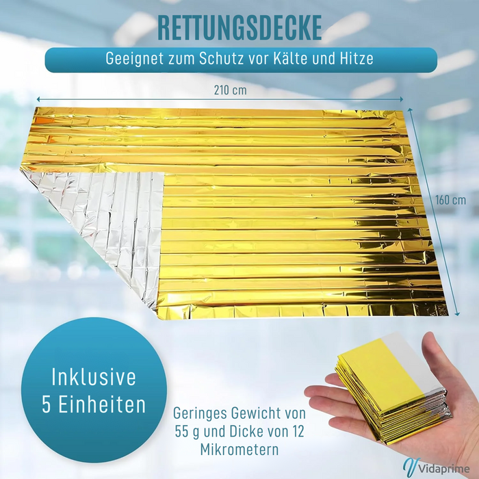 Notfall- und Überlebens-Thermodecke | Packung mit 5 Stück