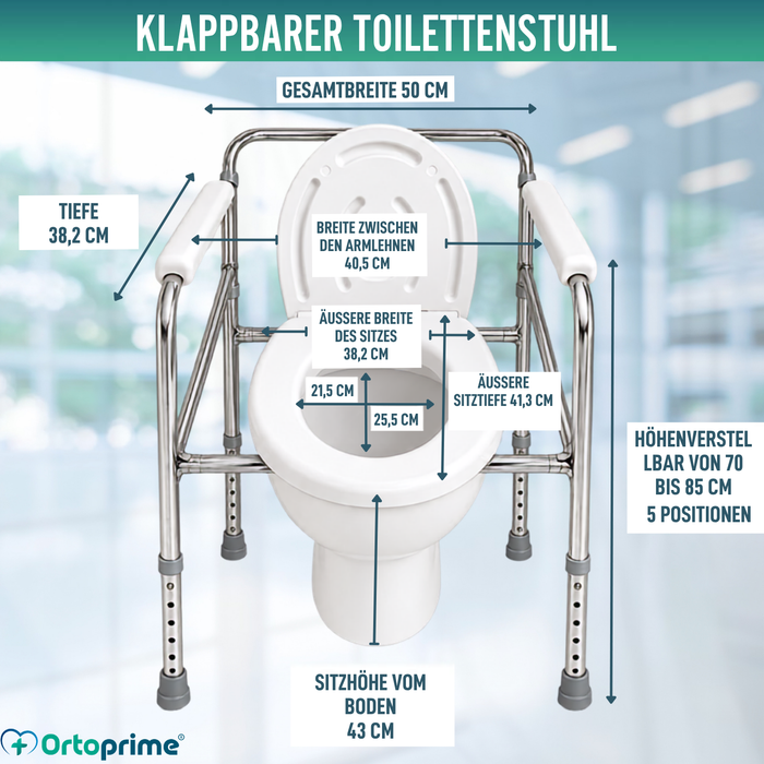 Tragbarer WC-Stuhl mit integriertem Urinal und Höhenverstellbar