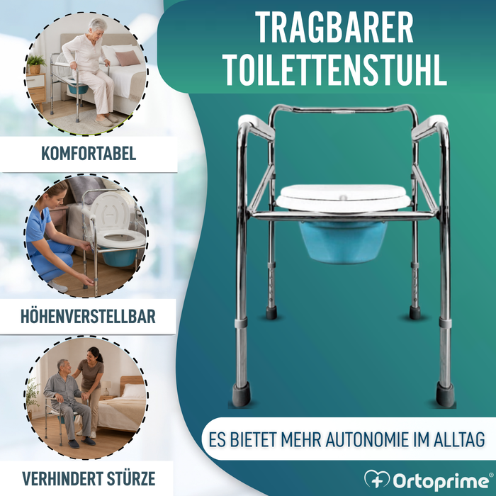 Tragbarer WC-Stuhl mit integriertem Urinal und Höhenverstellbar