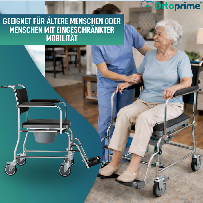 Dusch-WC-Stuhl mit Rollen und Bremse | Gepolstert