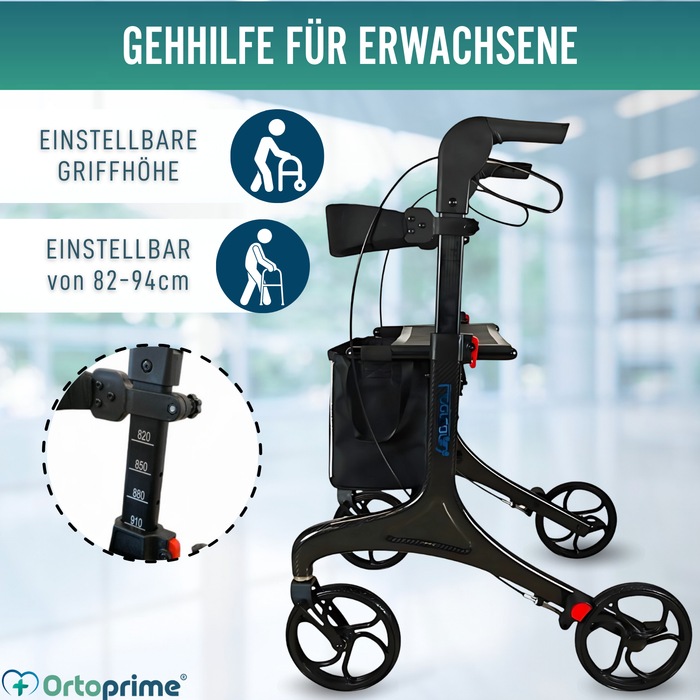 Faltbarer Rollator für Erwachsene mit Sitz | Karbonfaser