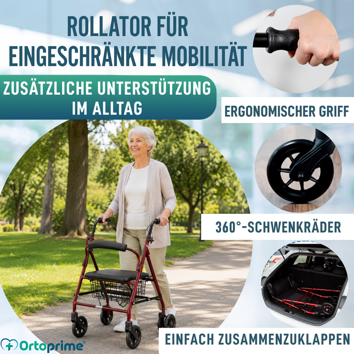 Rollator aus Aluminium mit Lastbremse und Gepolsterter Sitzfläche