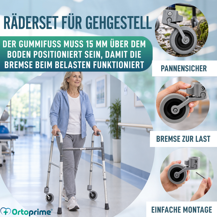Kit x2 Räder für Gehhilfen und Gehwagen 22, 25 und 30 mm