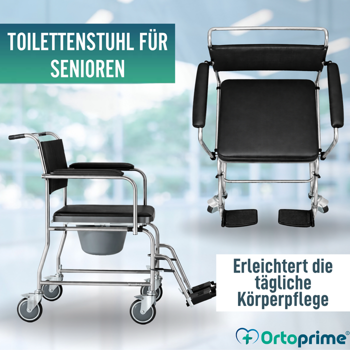 Dusch-WC-Stuhl mit Rollen und Bremse | Gepolstert