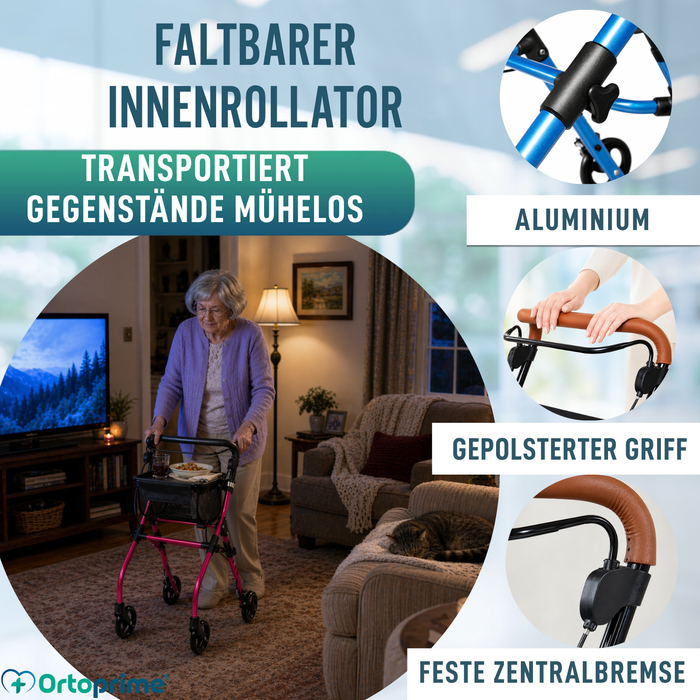 Faltbarer Indoor-Rollator mit Ablagetablett