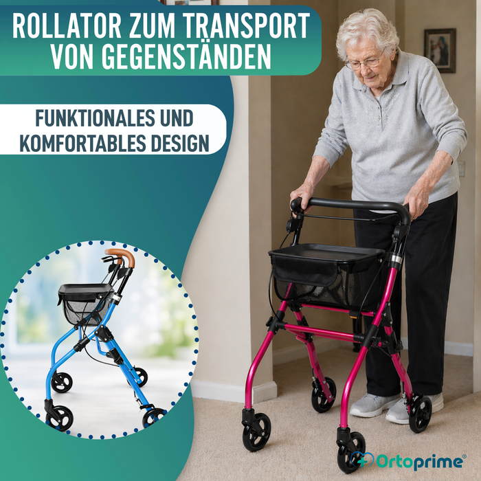 Faltbarer Indoor-Rollator mit Ablagetablett