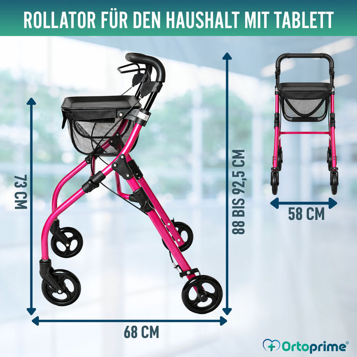 Faltbarer Indoor-Rollator mit Ablagetablett