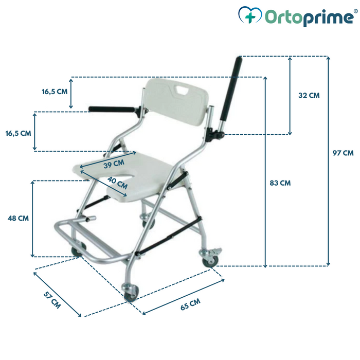 Faltstuhl mit Rädern für Dusche und Bad | Hygienischer U-Sitz